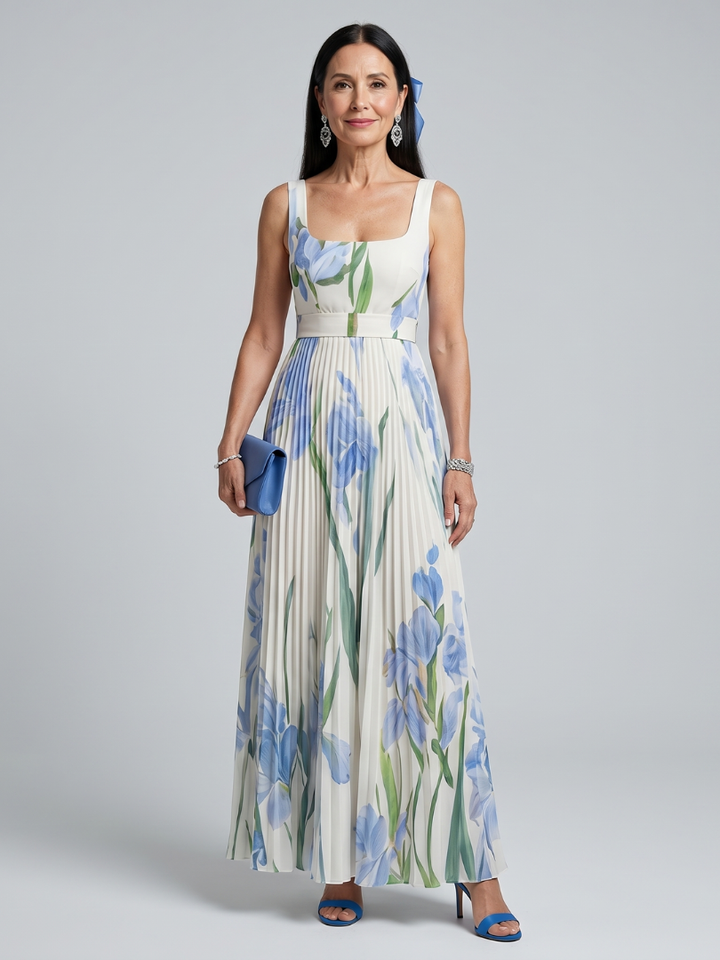 Ophelia™ Sleeveless Square Neck Floral Print Midi Dress