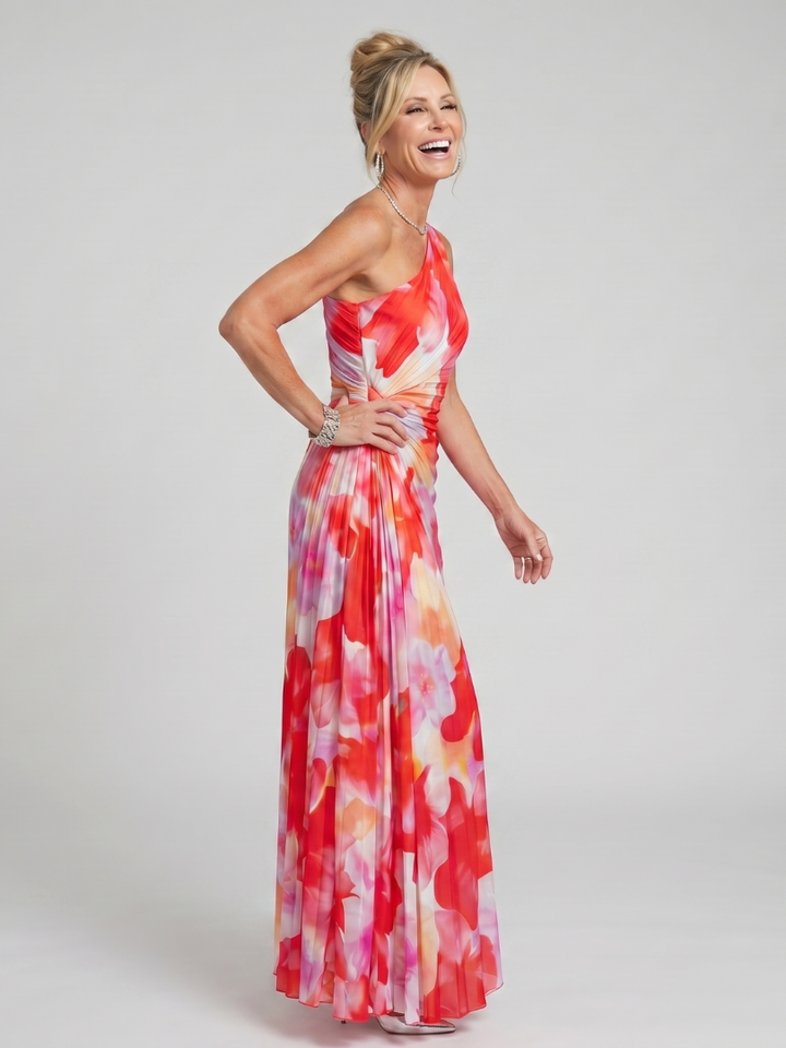 Taya™ One Shoulder Pleated Bodice Midi Dress