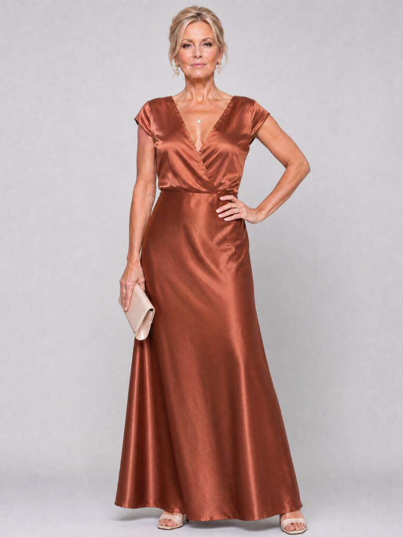 Samouse™ Cap Sleeve Wrap Bodice Maxi Dress