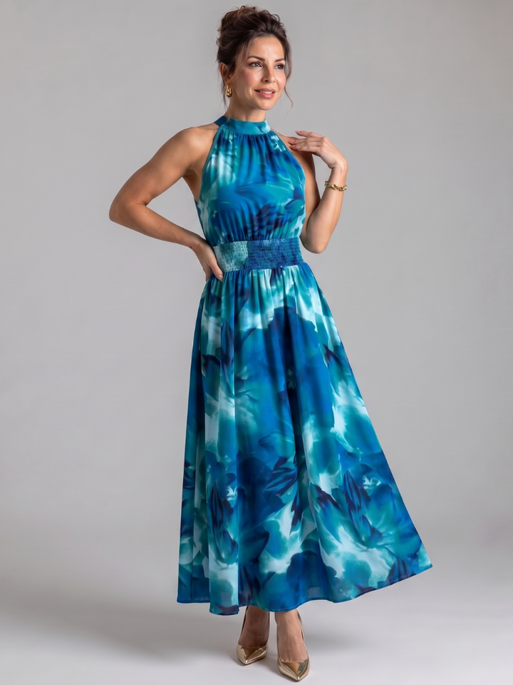 Olivia™ Gathered Waist Abstract Print Midi Dress