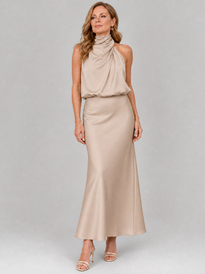 Nopal™ Sleeveless Draped Neck Midi Dress