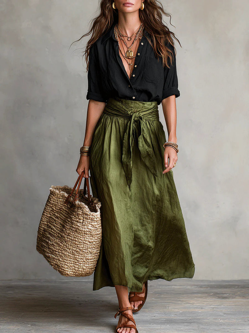 RIVER | SHIRT & MIDI SKIRT SET